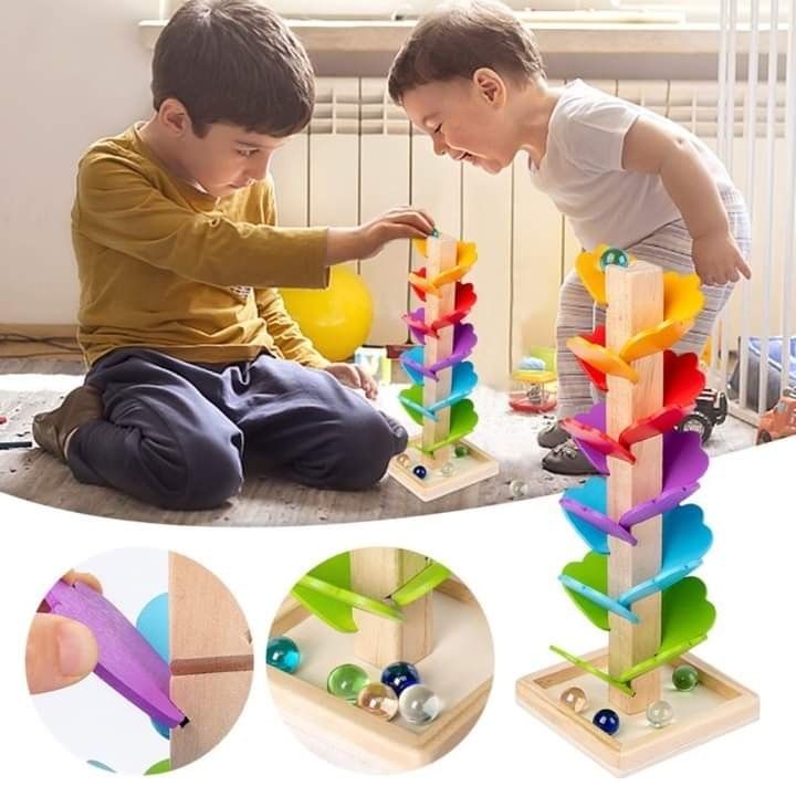 Wooden Leaf Tower Rolling Ball Inverted Bead Game Plug-in Assembly Educational Toys