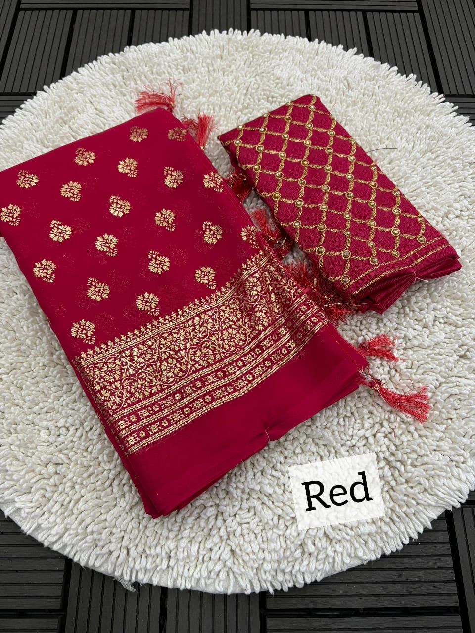 Red Foil Print Georgette