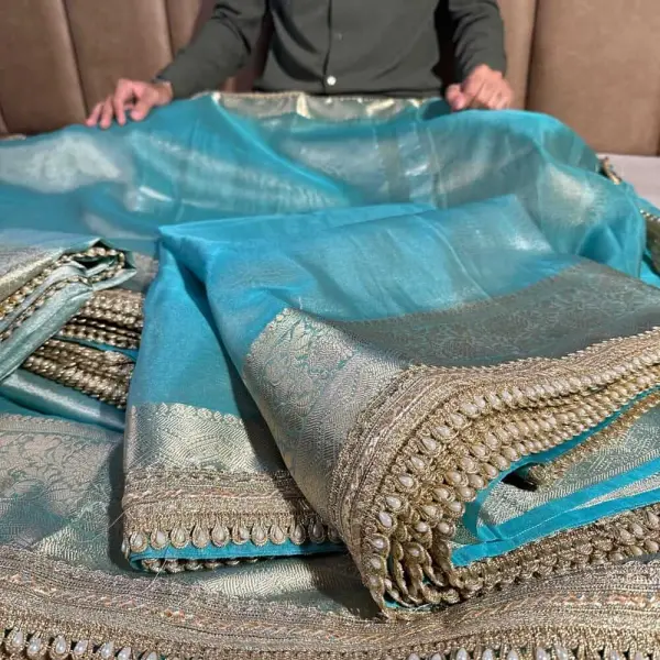 Sea Green Color Tissue Silk Saree