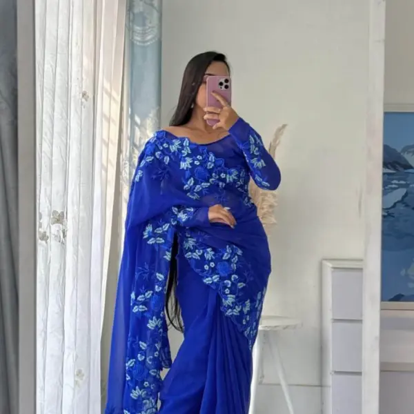 Pure Georgette Blue Saree