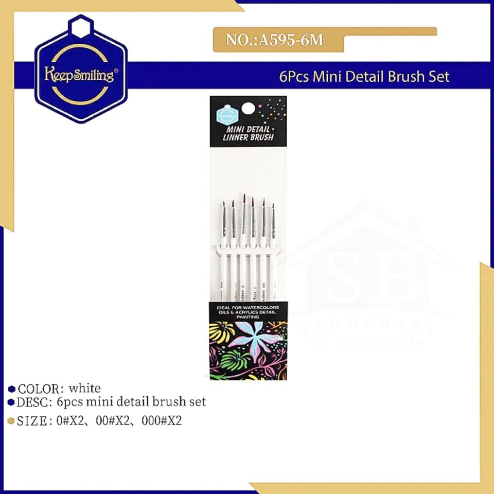 Keep smiling Mini Detail Liner Brush.  6 pcs Set  00 size