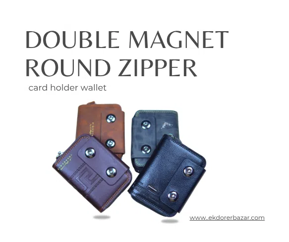 double magnet round zipper card holder wallet