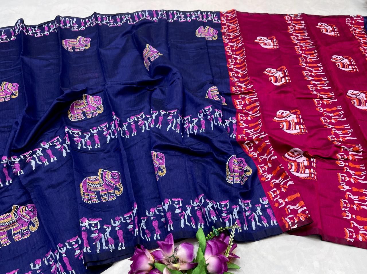 block dhupiyan sari blue