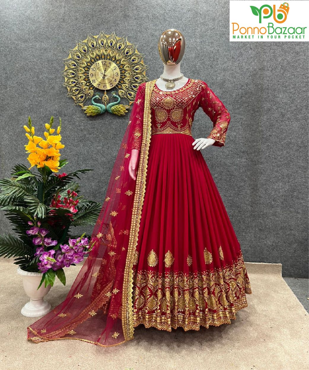 রেডিমেড জর্জেট এমব্রয়ডারি পার্টি ড্রেস