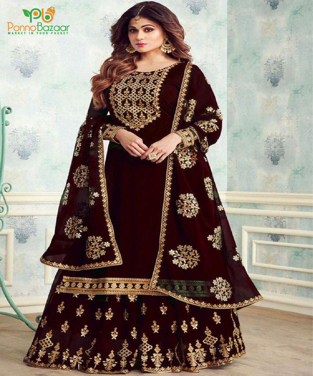 রেডিমেড জর্জেট এমব্রয়ডারি পার্টি ড্রেস