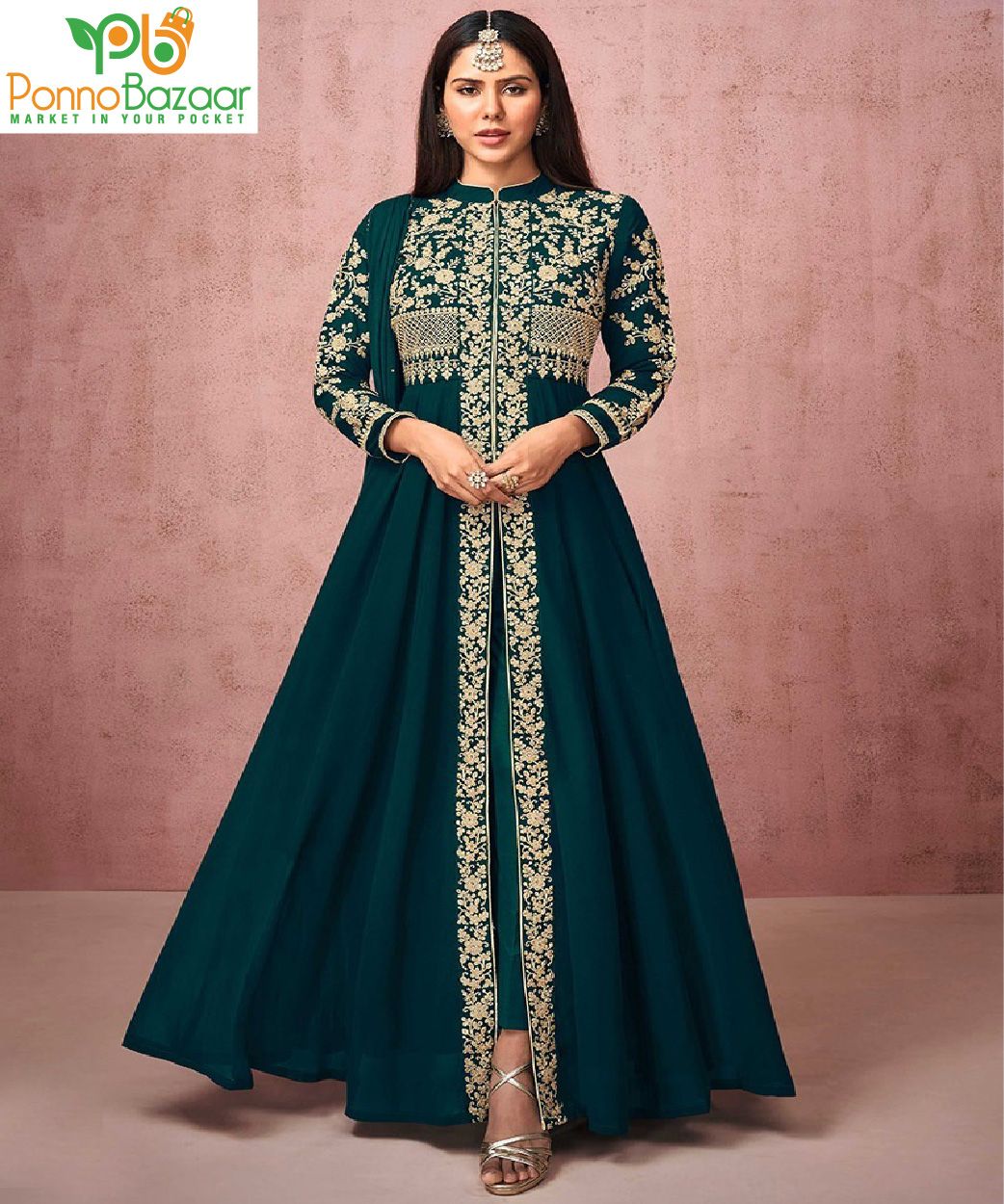 রেডিমেড জর্জেট এমব্রয়ডারি পার্টি ড্রেস