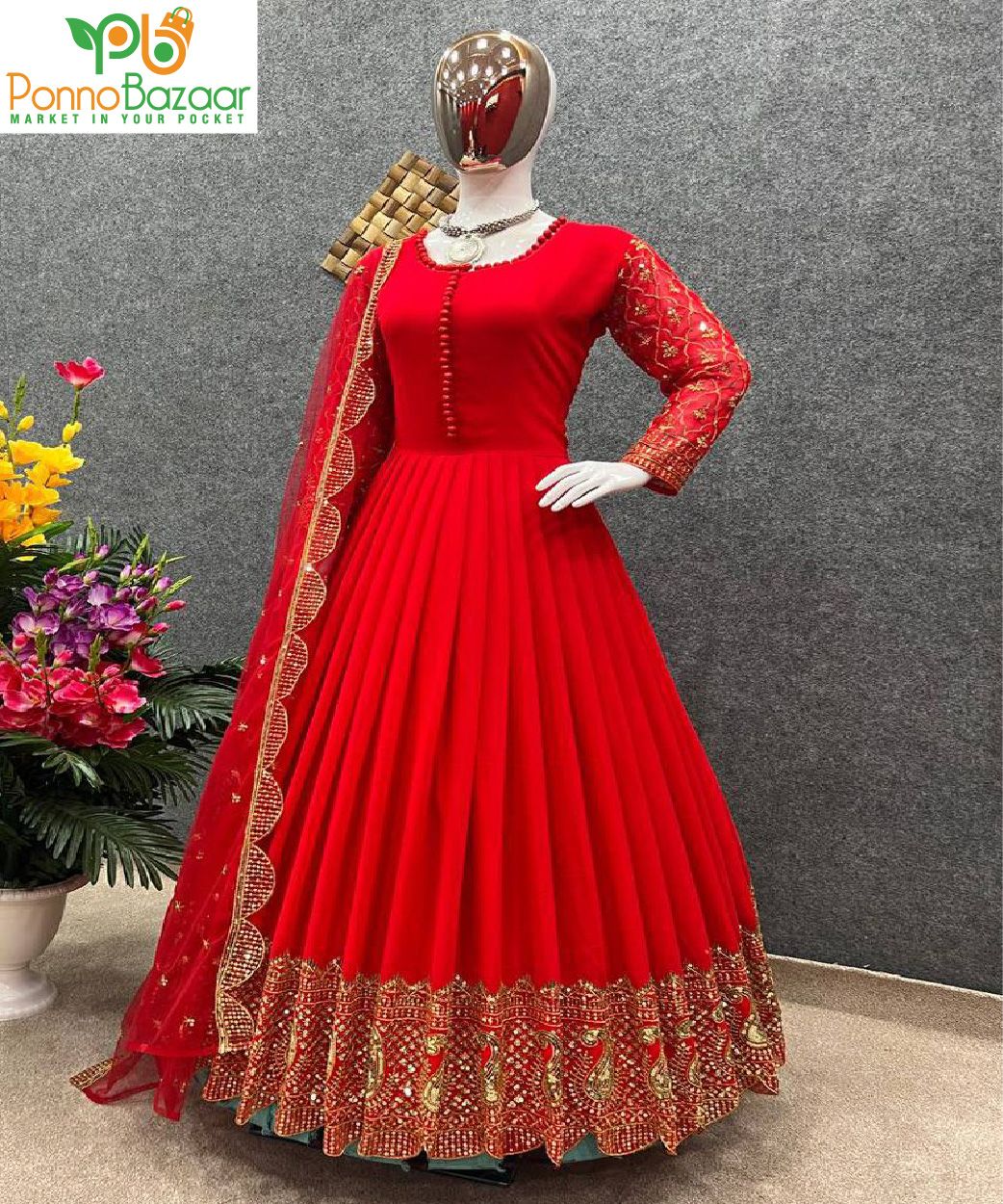 রেডিমেড জর্জেট এমব্রয়ডারি পার্টি ড্রেস