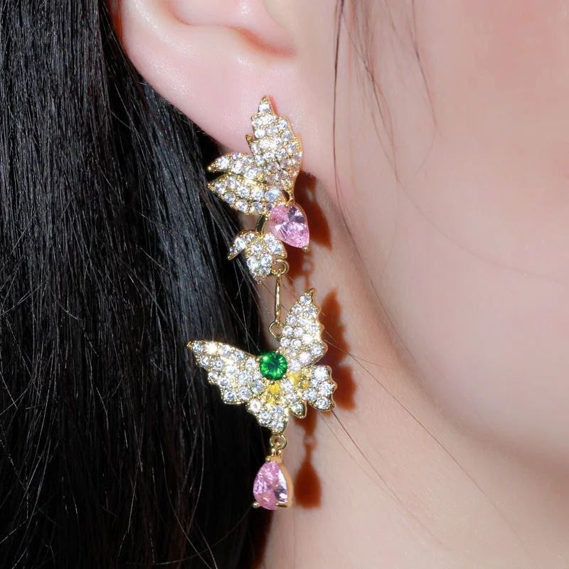 Drop Pink Butterfly Earrings