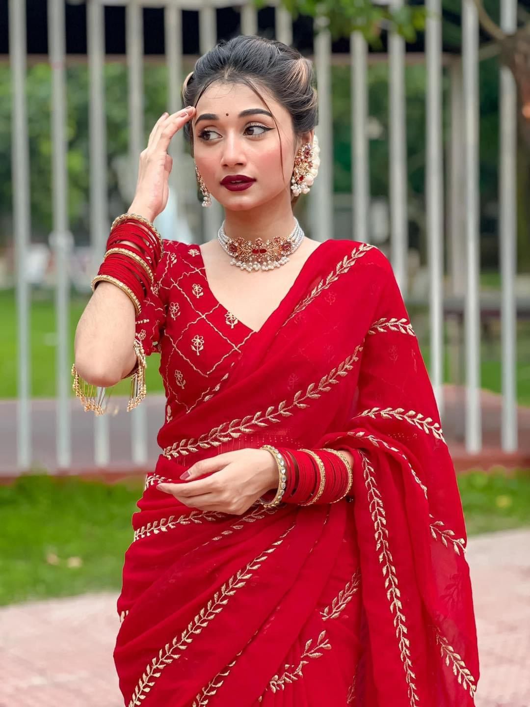 Weightless Jorjet Embroidery Sharee