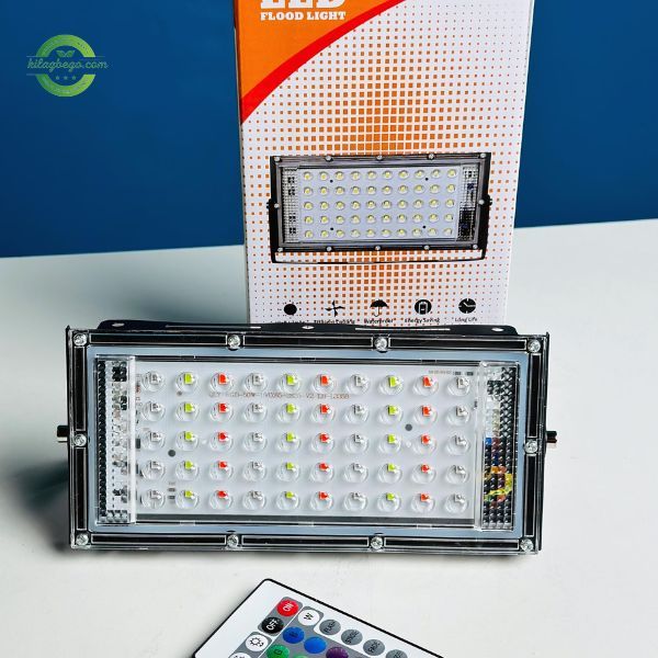 RGB LED Flood Light- Remote Controlled IP66 Waterproof Landscape & Outdoor Lighting (50W, AC220V) – Black Color
