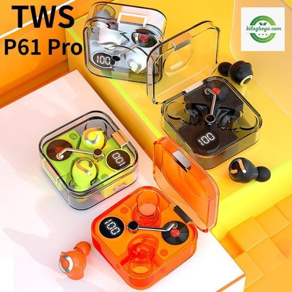 P61 Pro Transparent TWS Earbuds – Green Color