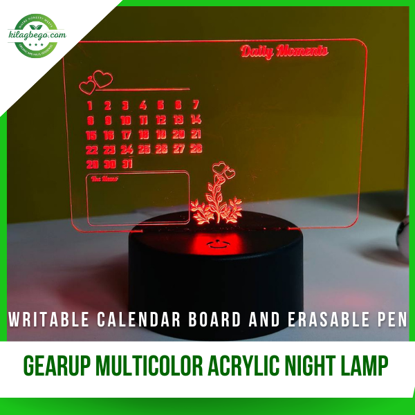 GearUP Multicolor Acrylic Night Lamp with Writable Calendar Board and Erasable Pen