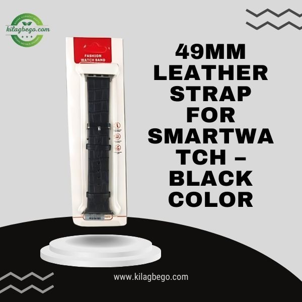 49mm Leather Strap For Smartwatch – Black Color