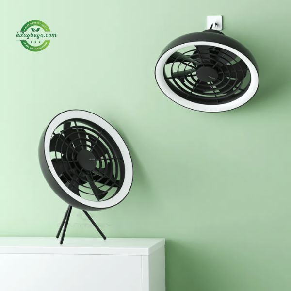 JISULIFE FA17 Rechargeable Fan with LED Light and Table Tripod- White Color