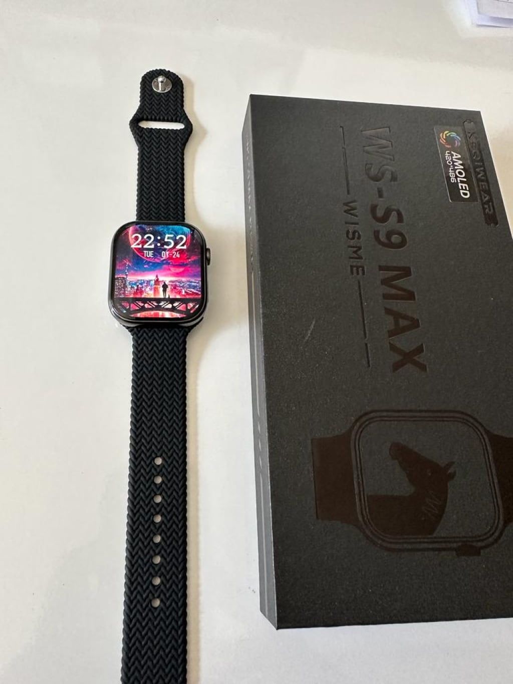 WS-S9 MAX Smartwatch with AMOLED Display and 2 Strap – Black Color