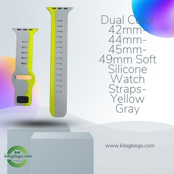 Dual Color 42mm-44mm-45mm-49mm Soft Silicone Watch Straps- Yellow Gray