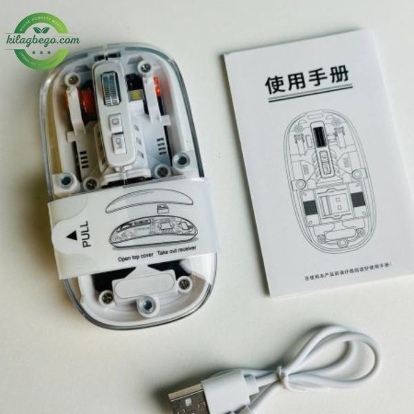 GearUP WM30 Transparent Crystal 2.4G + Bluetooth Magnetic Wireless Mouse- Blue Color