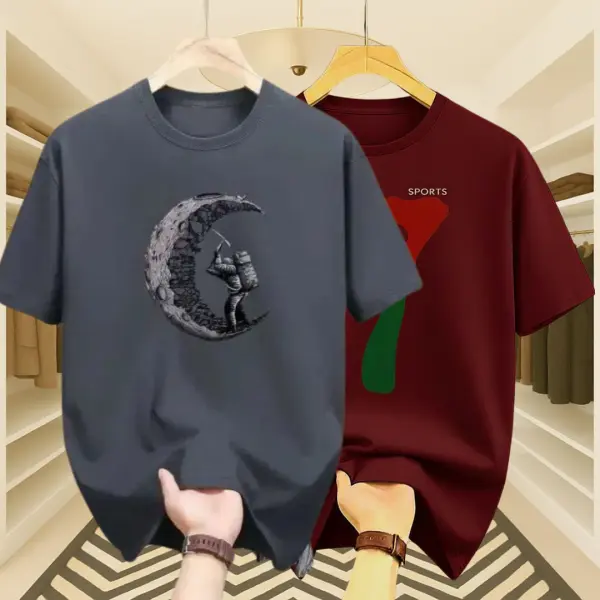 Men’s Premium Moon & Maroon 7 Drop Shoulder T-Shirt 2 Pcs Combo (Grey & Maroon)
