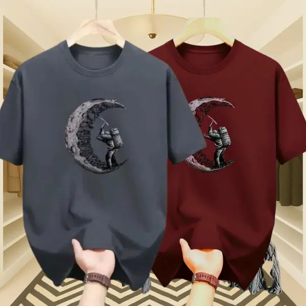Mens Premium Moon & Moon  DropShoulder T-shirt 2 Pcs Combo (Dark Gray & Burgundy)
