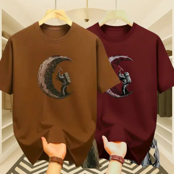 Mens Premium Moon & Moon  DropShoulder T-shirt 2 Pcs Combo (Burgundy & Brown)