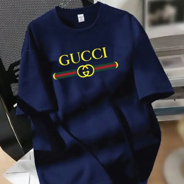 Mens Premium Export Quality DropShoulder Gucci T-shirt (Sky Blue-Black)