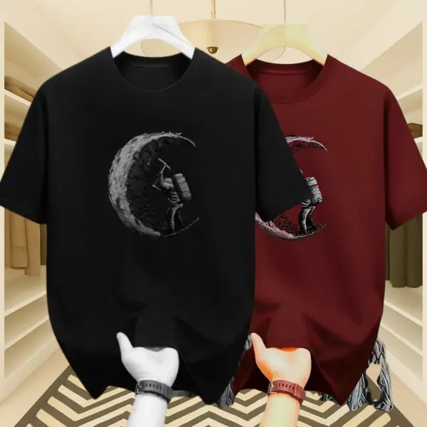 Mens Premium Moon & Moon  DropShoulder T-shirt 2 Pcs Combo (Black & Burgundy)