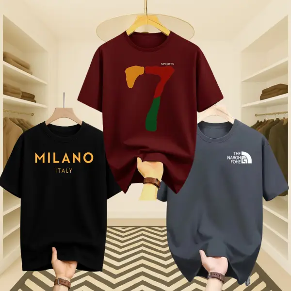 3 Pcs Men’s Premium  Milano, Maroon 7 & The North Face Drop Shoulder T-Shirt Combo (Maroon, Black & Grey)
