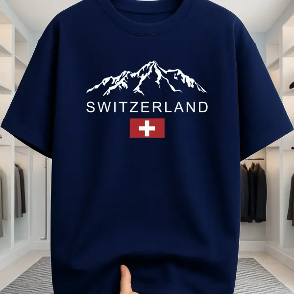 Mens Premium Export Quality DropShoulder Switzerland T-shirt (Neavy Blue)