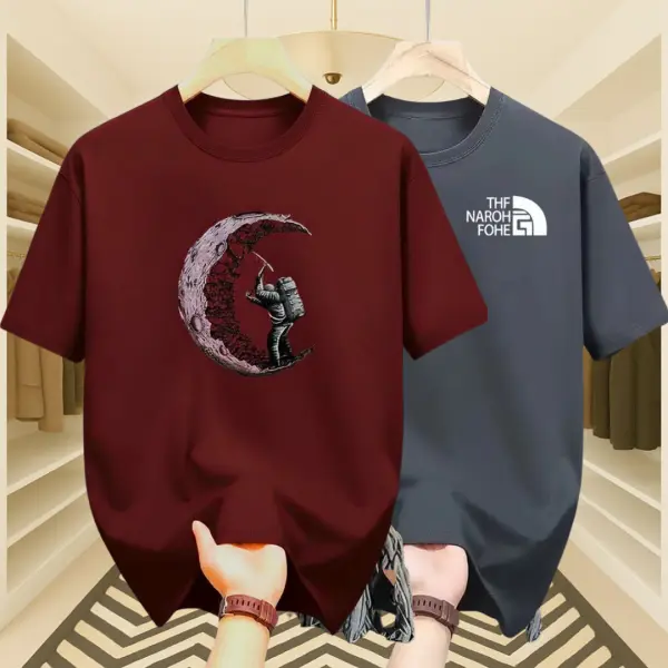 Men’s Premium Moon & The North Face Drop Shoulder T-Shirt 2 Pcs Combo (Maroon & Grey)