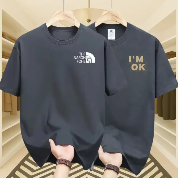 Men’s Premium The North Face & I AM OK Drop Shoulder T-Shirt 2 Pcs Combo (Gray Tone)