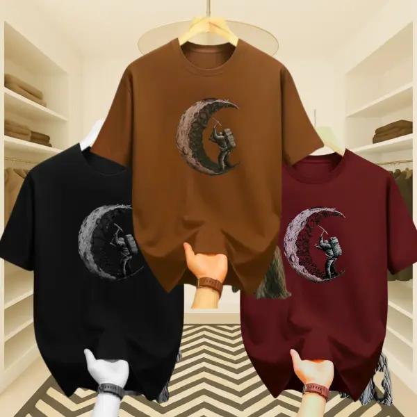 3 Pcs Men’s Premium Moon Series  Graphic Drop Shoulder T-Shirt Combo (Black, Brown & Maroon)