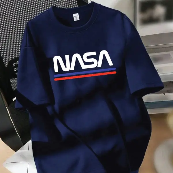 Mens Premium Export Quality DropShoulder Nasa T-shirt (Neavy Blue-Black)
