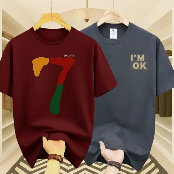 Mens Premium Maroon 7 & I AM OK  DropShoulder T-shirt 2 Pcs Combo (Burgundy& Dark Gray)