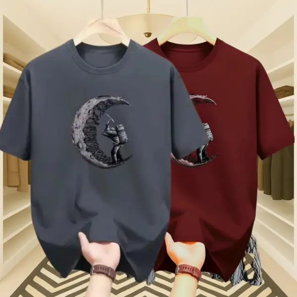 Men’s Premium Moon & Moon Drop Shoulder T-Shirt 2 Pcs Combo (Grey & Maroon)