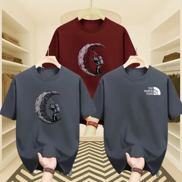 3 Pcs Men’s Premium Moon & The North Face Logo Drop Shoulder T-Shirt Combo (Maroon & 2 Grey)