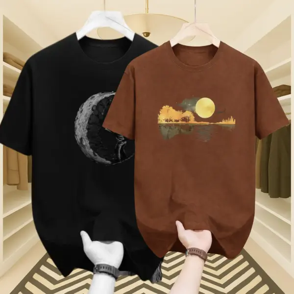 Men’s Premium Forest & Moon Drop Shoulder T-Shirt 2 Pcs Combo (Black & Coffee Brown)