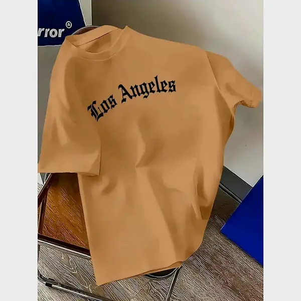 Mens Premium Export Quality DropShoulder Los Angeles T-shirt (Light Orange )