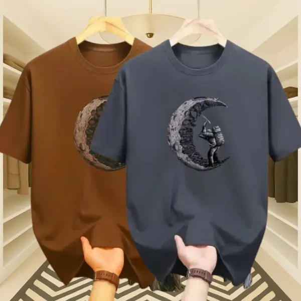 Men’s Premium Moon & Moon Drop Shoulder T-Shirt 2 Pcs Combo (Dark Brown & Dark Gray)