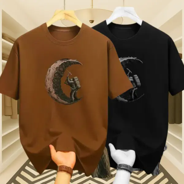Mens Premium Moon & Moon DropShoulder T-shirt 2 Pcs Combo ( Black & Brown)