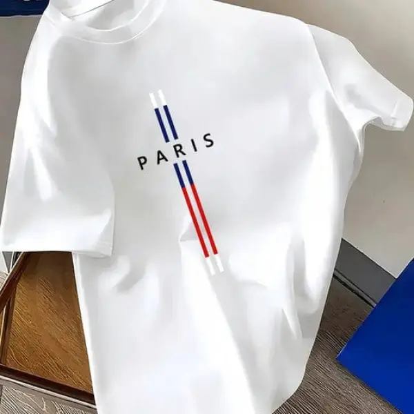 Mens Premium Export Quality DropShoulder Paris T-shirt (White)