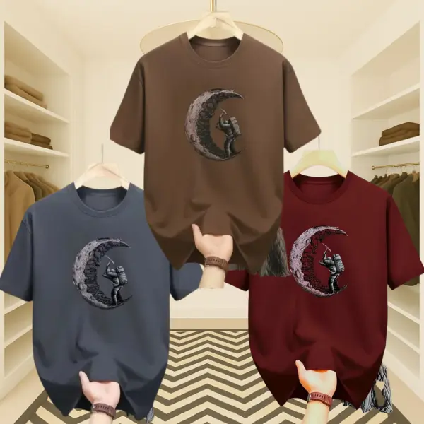3 Pcs Men’s Premium Moon Series Graphic Drop Shoulder T-Shirt Combo (Brown, Gray & Maroon)