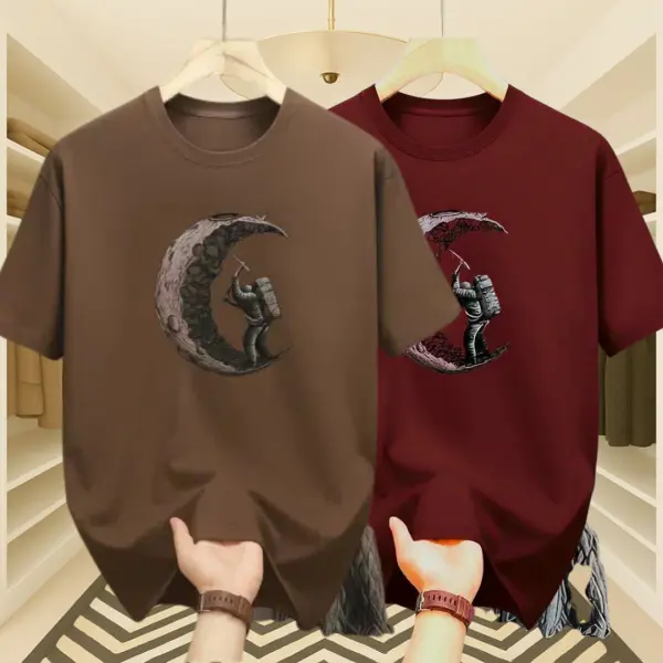Men’s Premium Moon Series Drop Shoulder T-Shirt 2 Pcs Combo (Brown & Maroon)