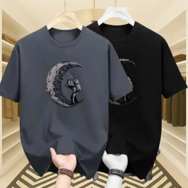 Men’s Premium Moon & Moon Drop Shoulder T-Shirt 2 Pcs Combo ( Gray & Black)