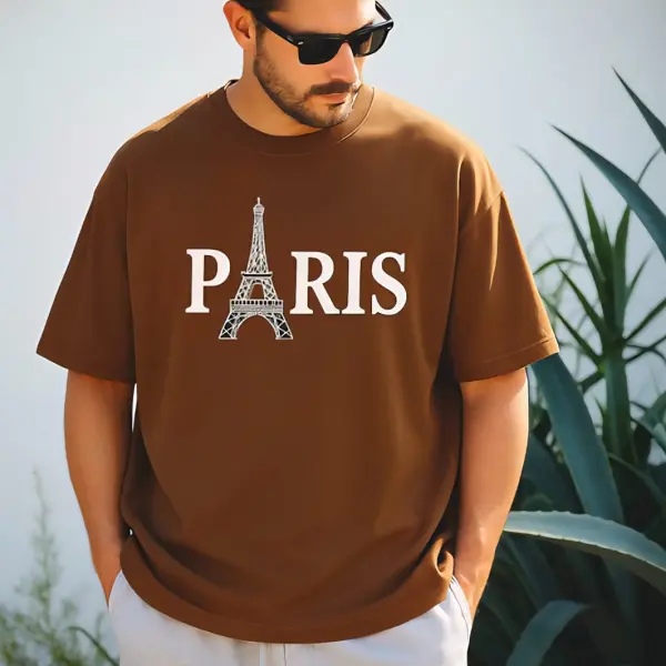 Mens Premium Export Quality DropShoulder Paris T-shirt (Coffee)