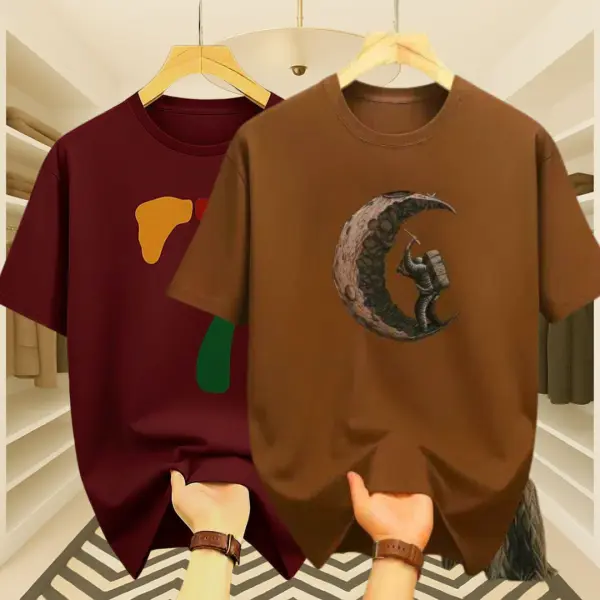 Mens Premium Moon & Maroon 7 DropShoulder T-shirt 2 Pcs Combo (Dark red& Brown))