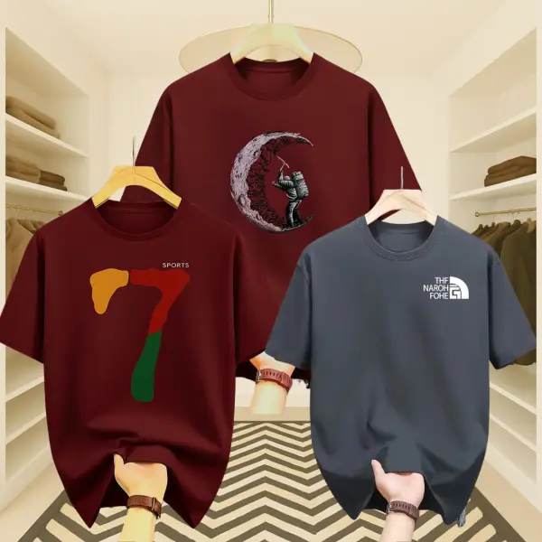 3 Pcs Men’s Premium Maroon 7 & Moon – The North Face Drop Shoulder T-Shirt Combo (2 Maroon & 1 Grey)