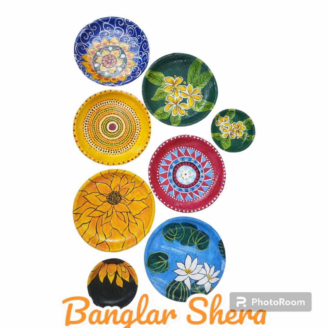 সুপারি খোলের পেইন্টিং প্লেট সেট।