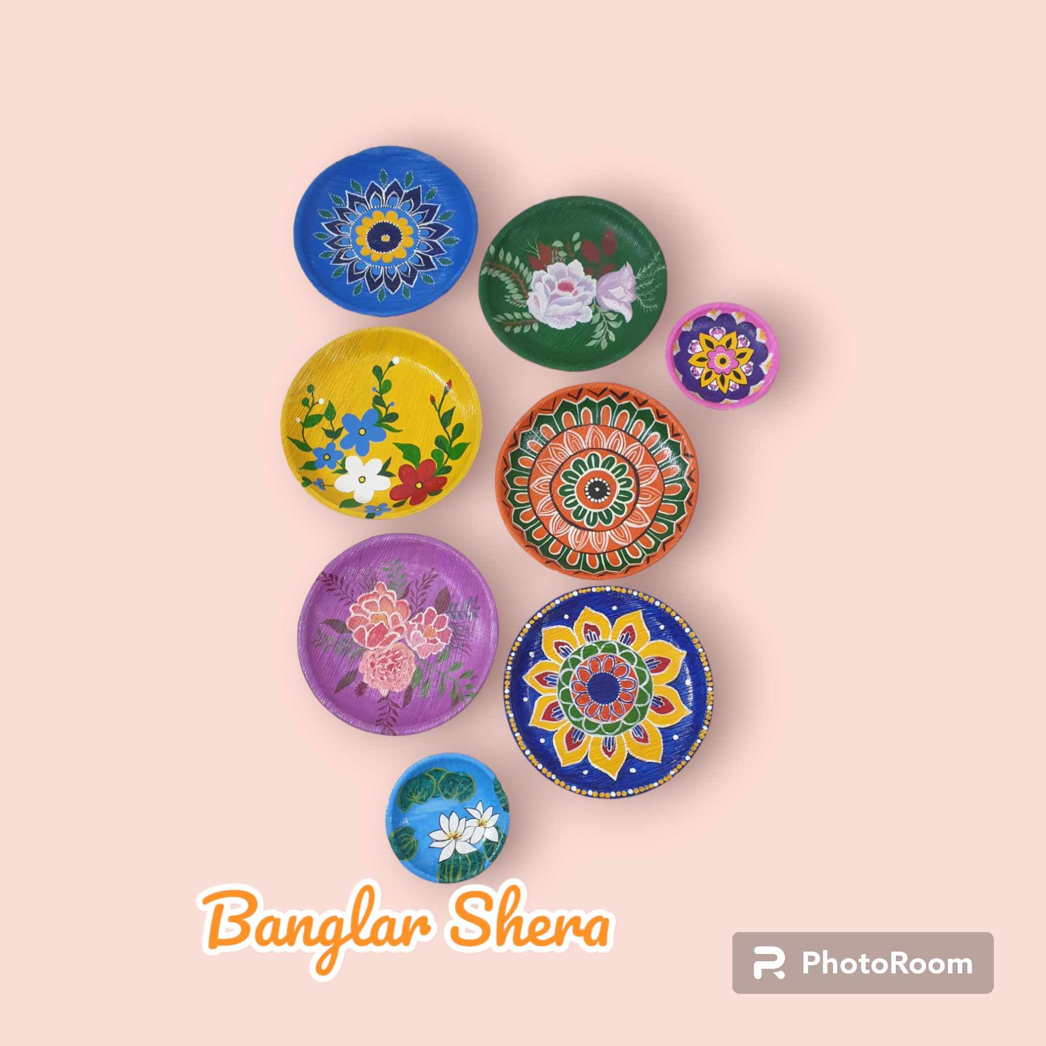 সুপারি খোলের পেইন্টিং প্লেট সেট।