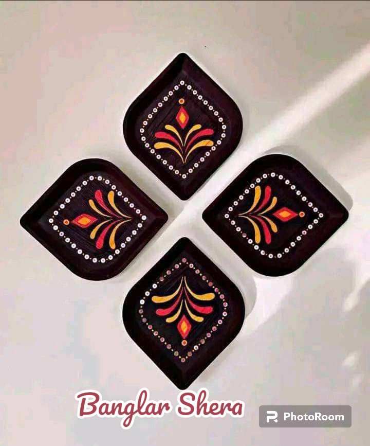 সুপারি খোলের পেইন্টিং প্লেট সেট।