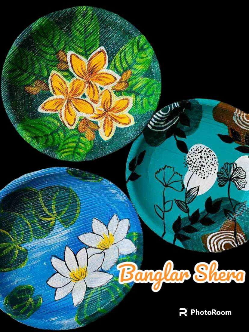 সুপারি খোলের পেইন্টিং প্লেট সেট।